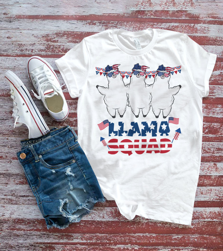 Llama Squad American Flag Bandana And Sunglasses T-Shirt