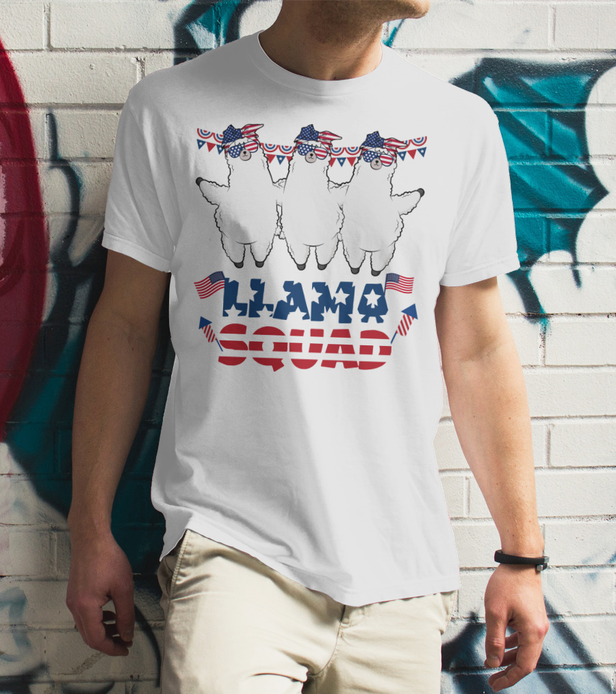 Llama Squad American Flag Bandana And Sunglasses T-Shirt