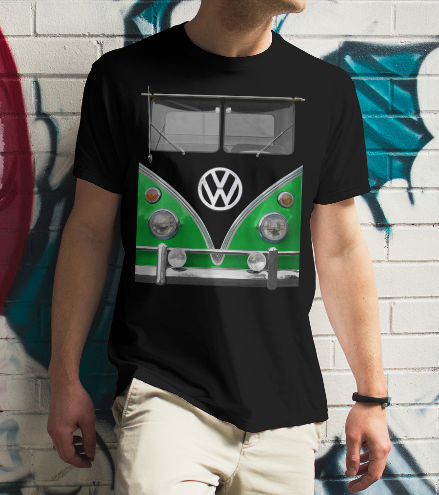 Volkswagen Bus Front Green Black T-Shirt