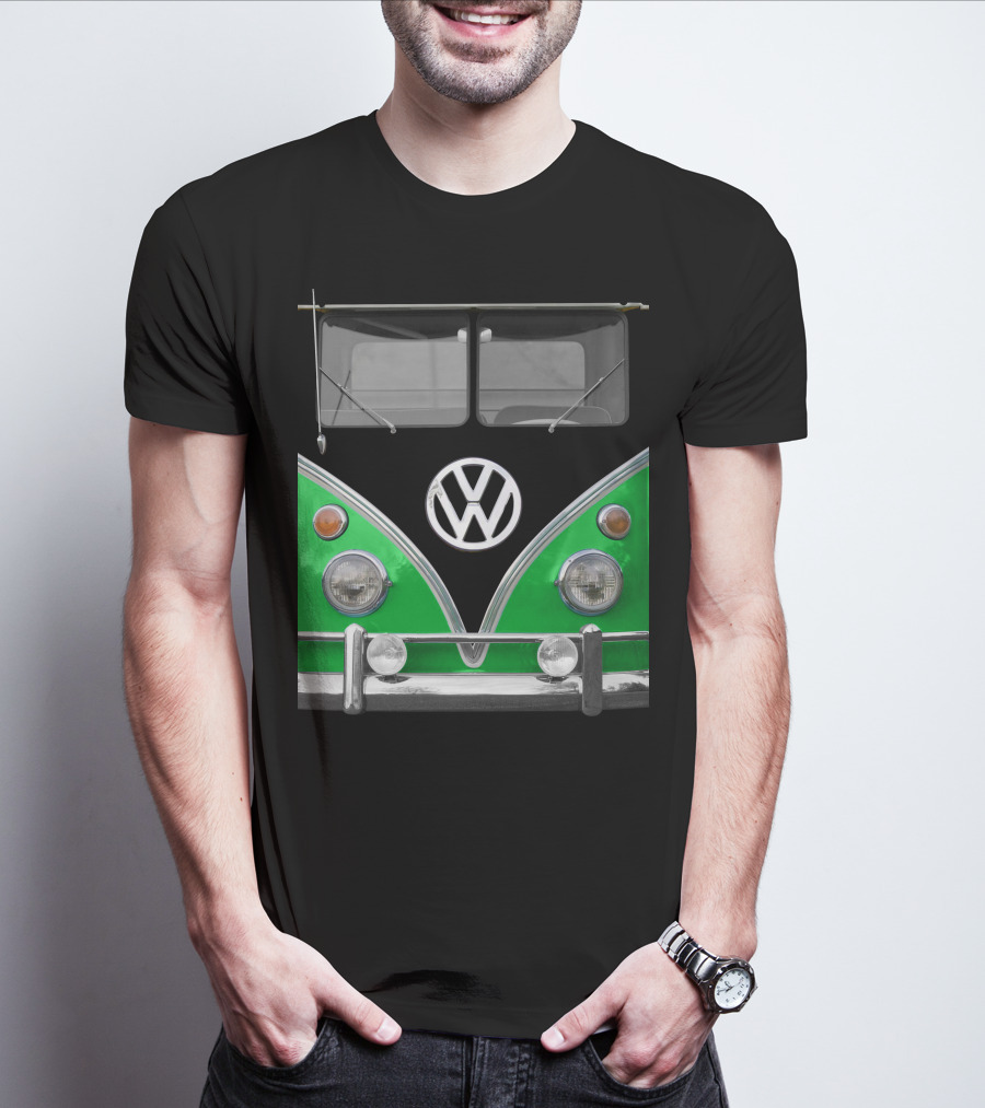 Volkswagen Bus Front Green Black T-Shirt