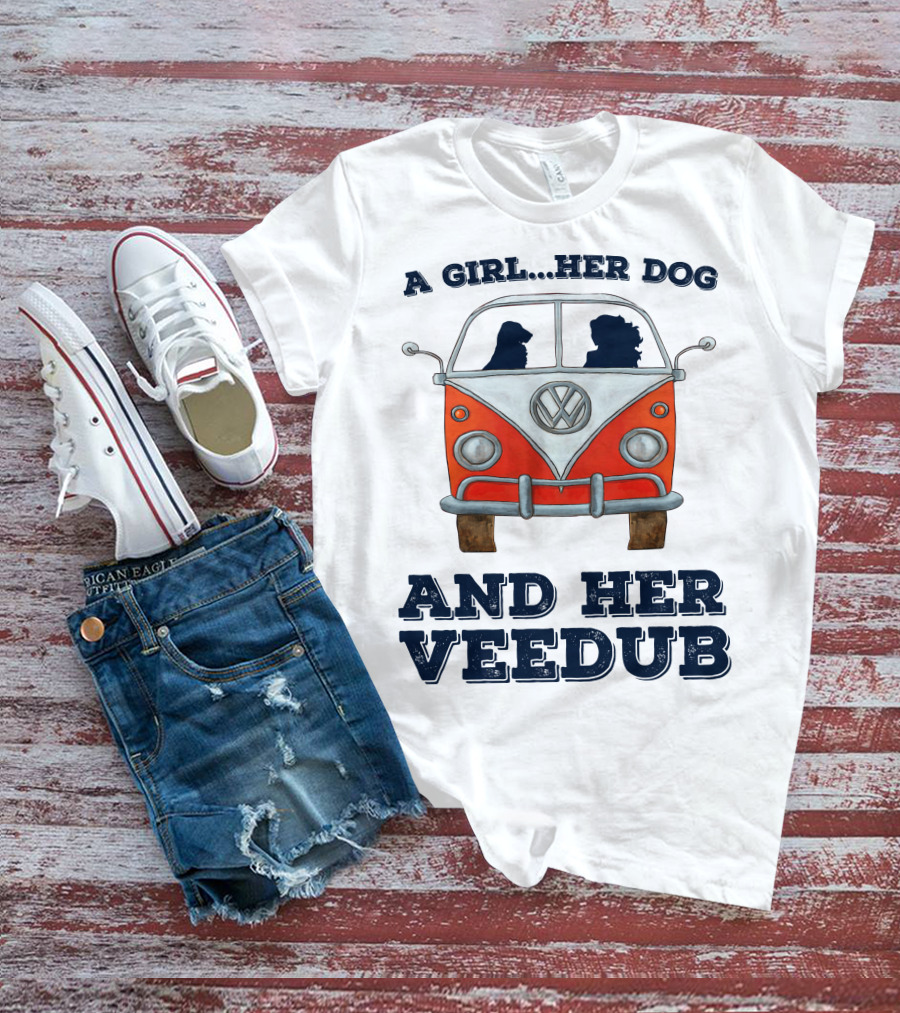A Girl Her Dog And Her Veedub Volkswagen Bus T-Shirt