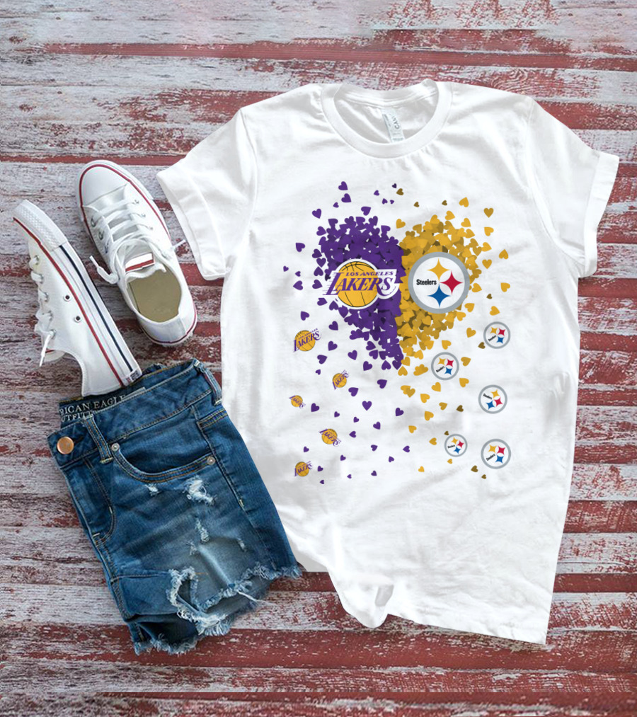 Los Angeles Lakers Steelers Heart Logos And Colors T-Shirt