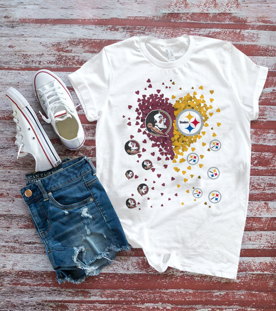 Heart Seminoles Steelers Logo Fan Collage T-Shirt