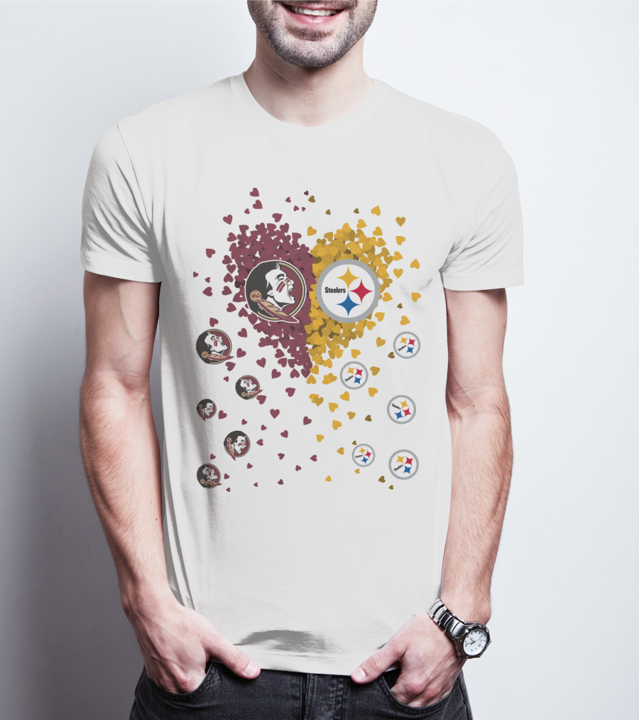 Heart Seminoles Steelers Logo Fan Collage T-Shirt