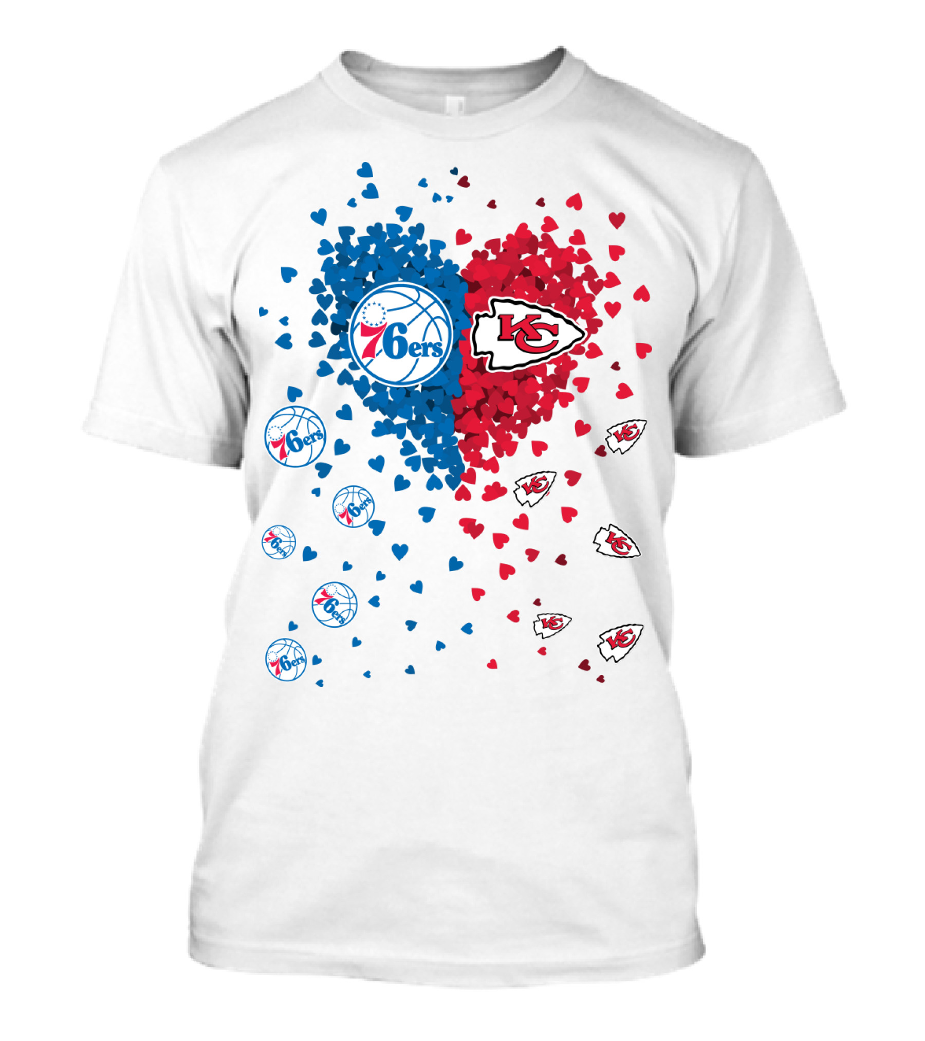 Heart Chiefs 76Ers Love Basketball And Football Fusion T-Shirt