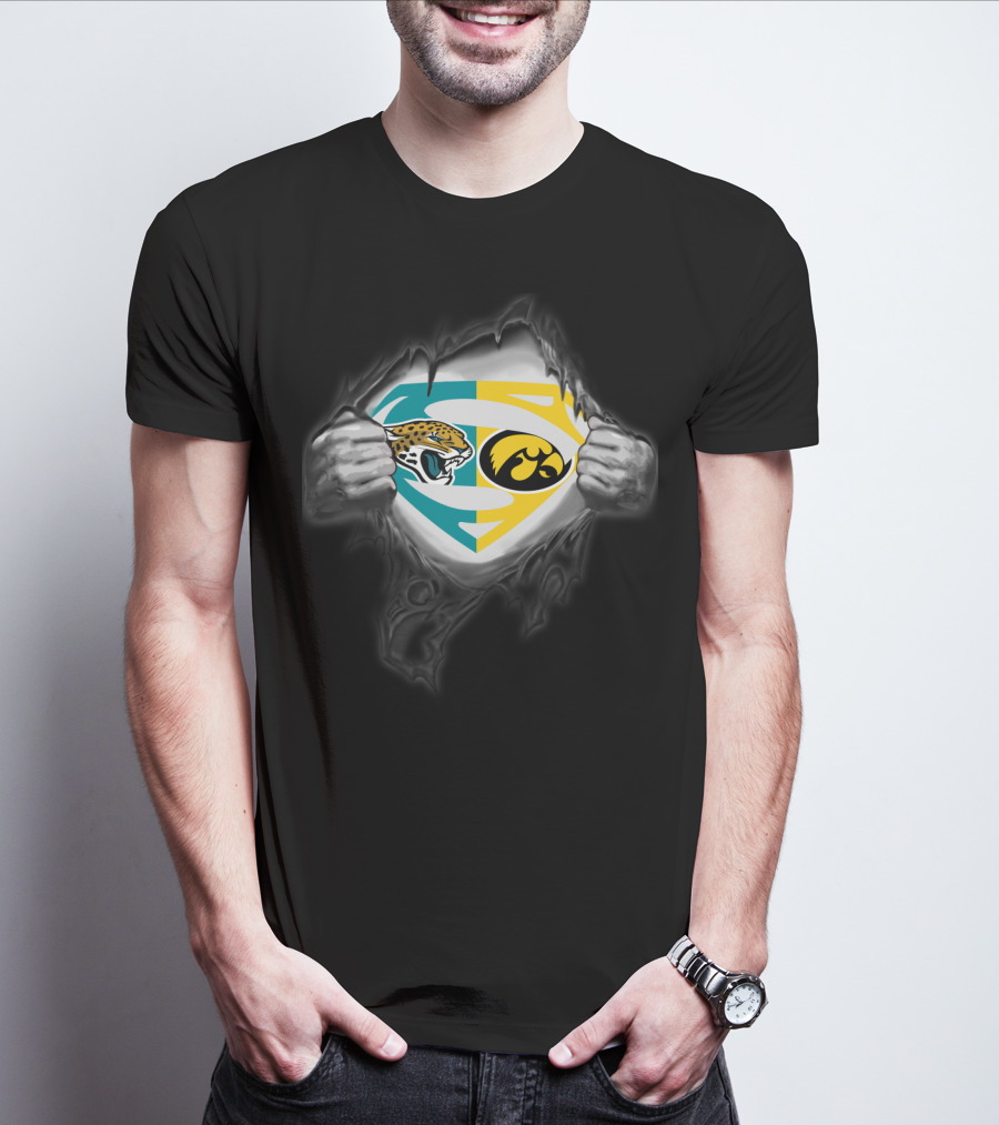 Jacksonville Jaguars Iowa Hawkeyes Superman Logo Fusion T-Shirt