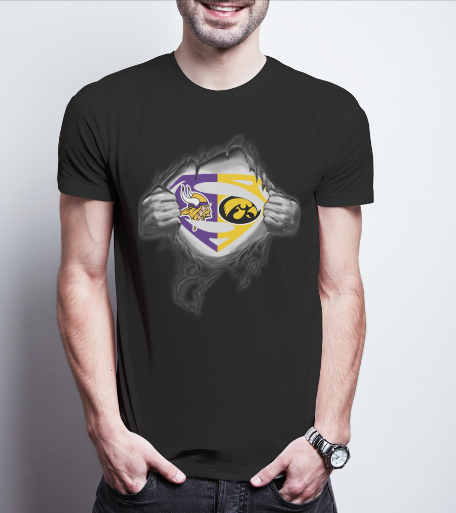 Minnesota Vikings Iowa Hawkeyes Superman Logo Fusion T-Shirt