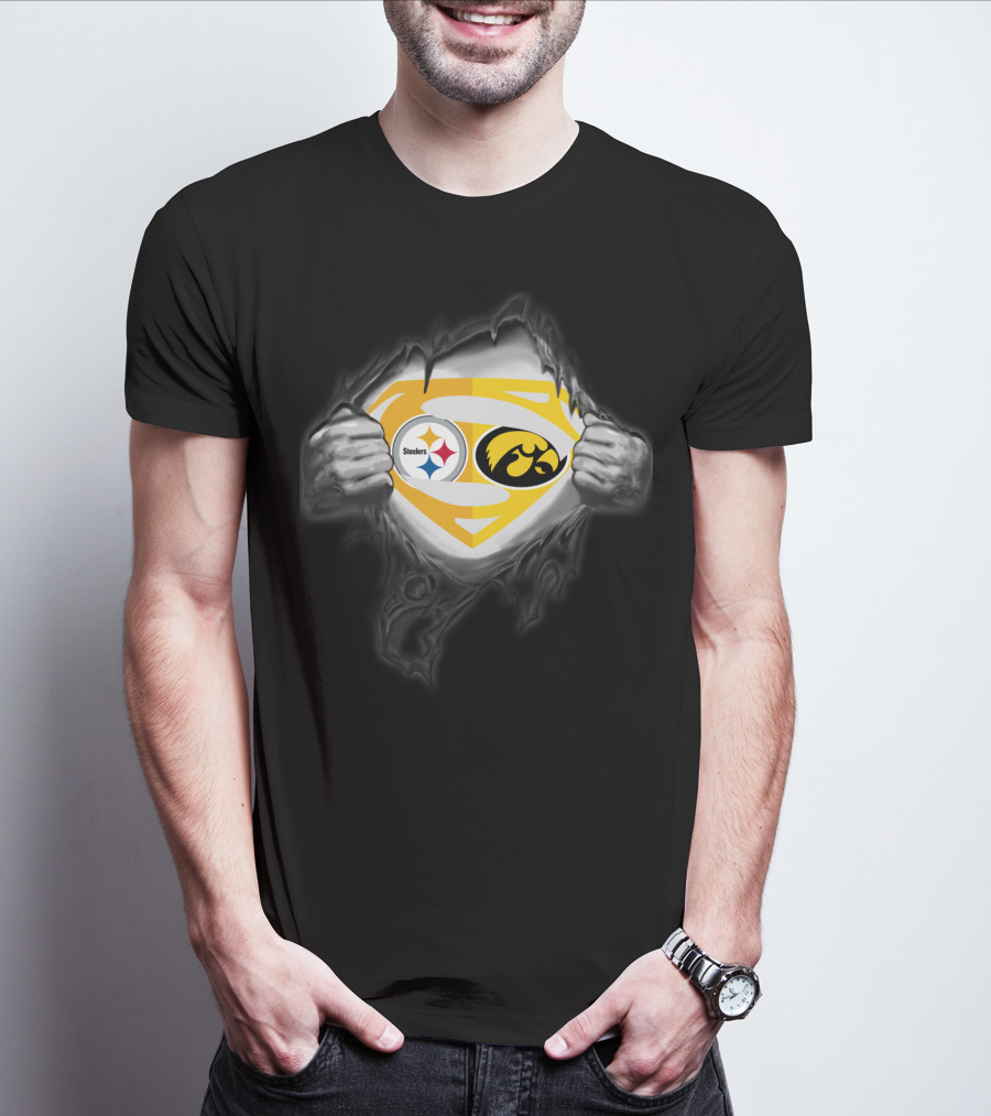 Pittsburgh Steelers Iowa Hawkeyes Superman Logo Burst Foil T-Shirt