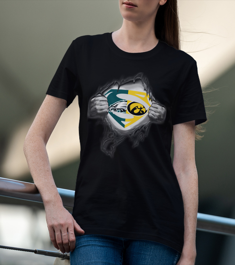 Philadelphia Eagles Iowa Hawkeyes Superman Logo Fusion T-Shirt