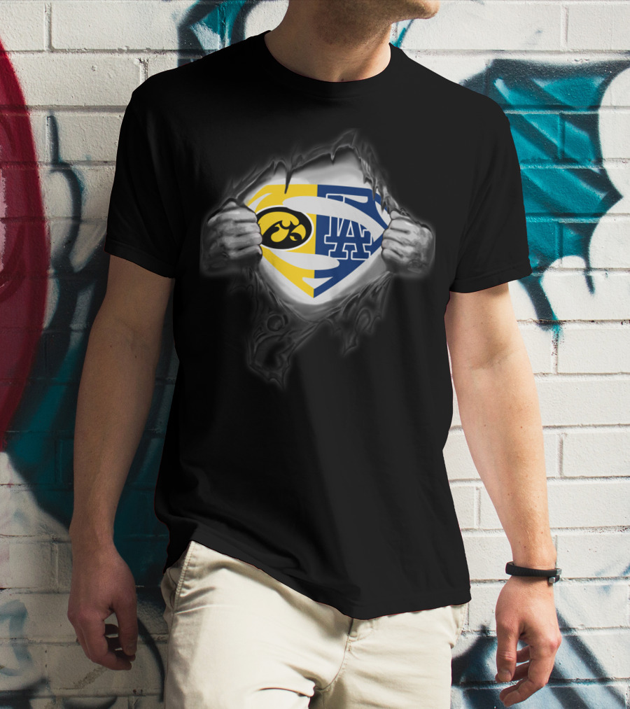 Iowa Hawkeyes Los Angeles Dodgers Superman Emblem Fusion T-Shirt
