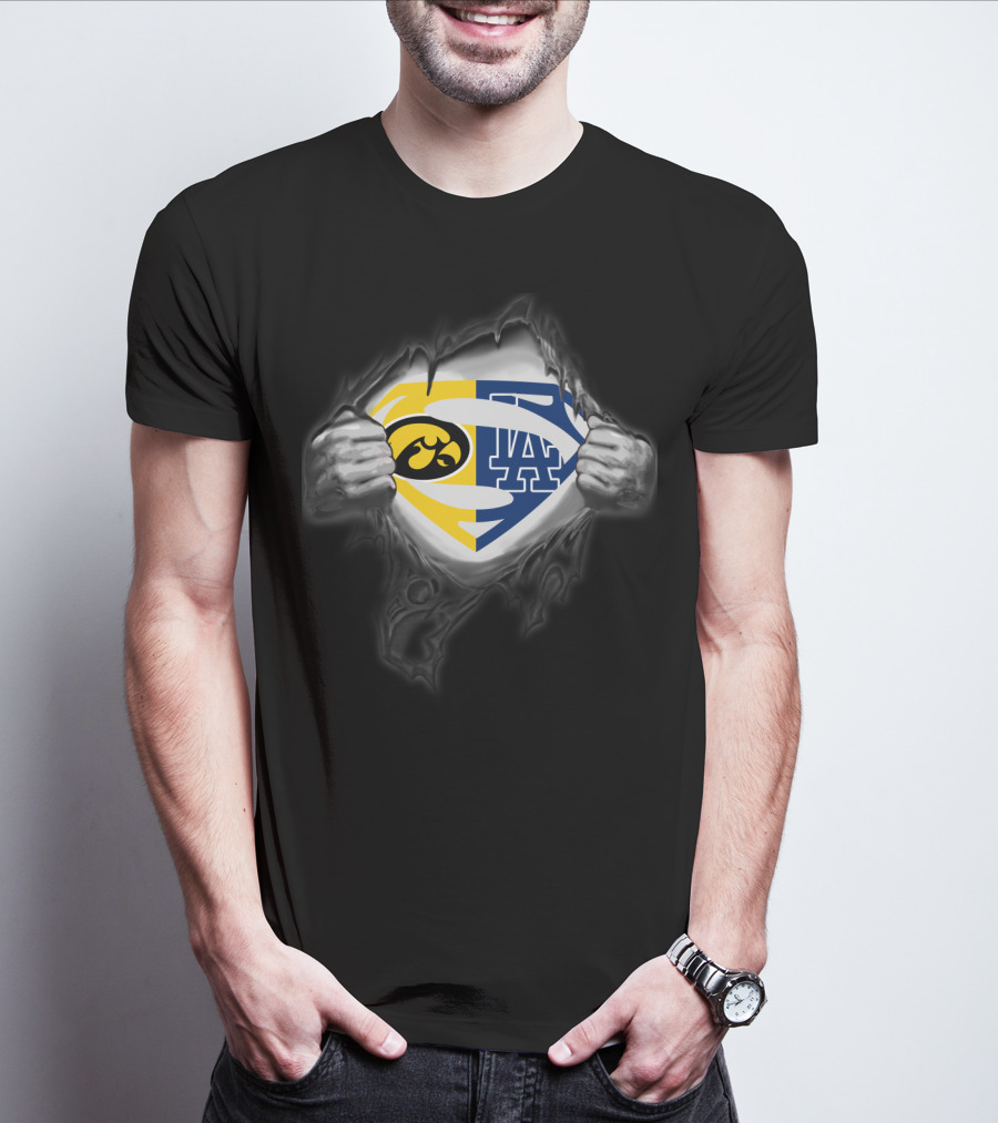 Iowa Hawkeyes Los Angeles Dodgers Superman Emblem Fusion T-Shirt
