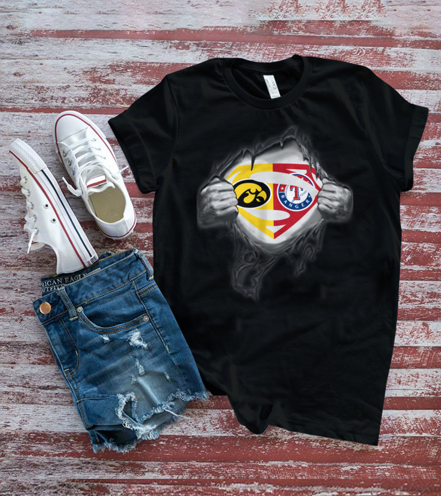 Iowa Hawkeyes Texas Rangers Superman Logo Fusion T-Shirt