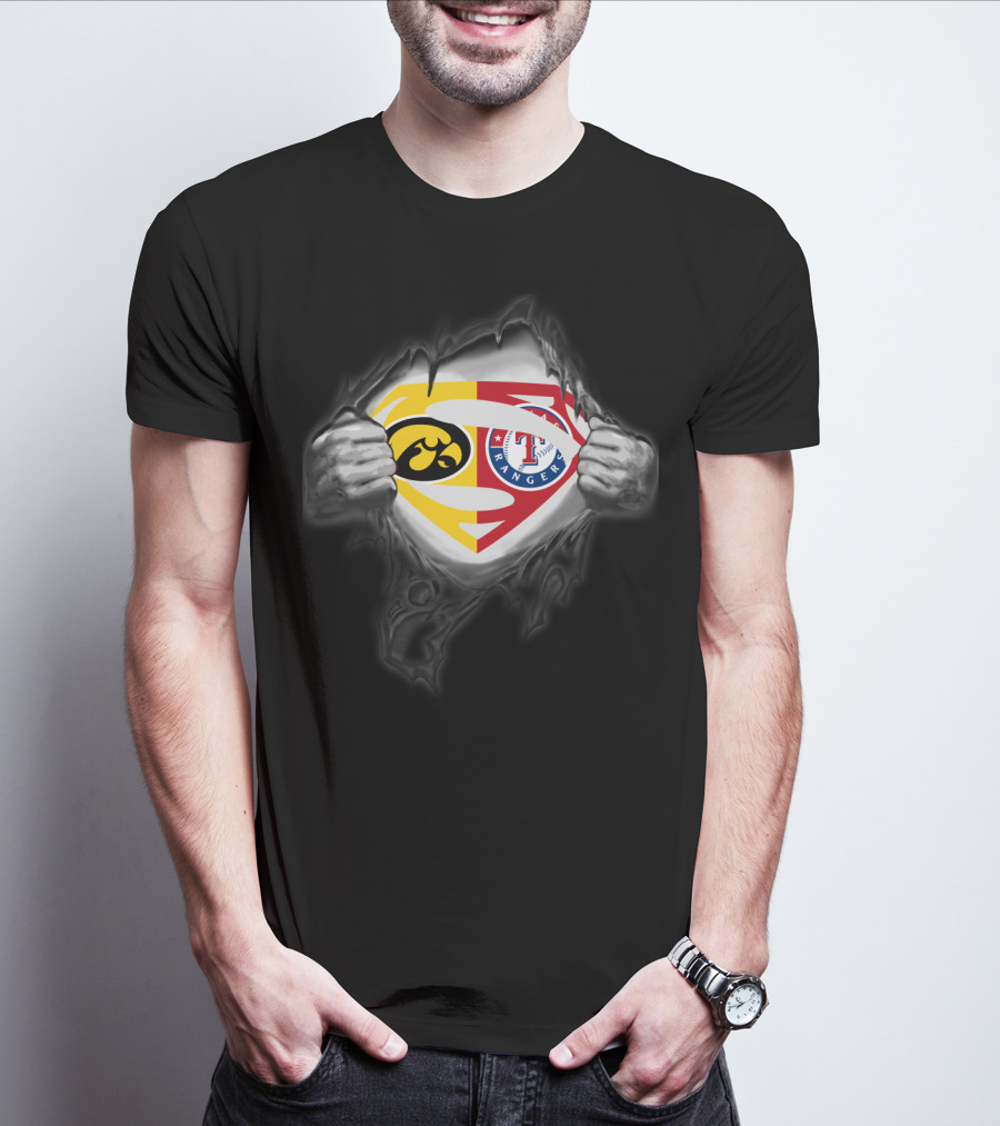 Iowa Hawkeyes Texas Rangers Superman Logo Fusion T-Shirt