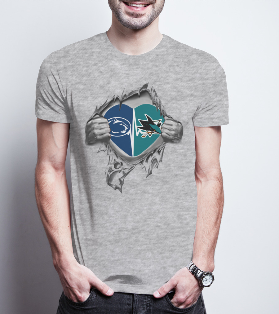 San Jose Sharks Penn State Heart Ripped T-Shirt