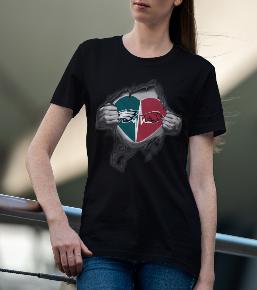 Philadelphia Eagles Arkansas Razorbacks Heart Logo Fan Merger T-Shirt