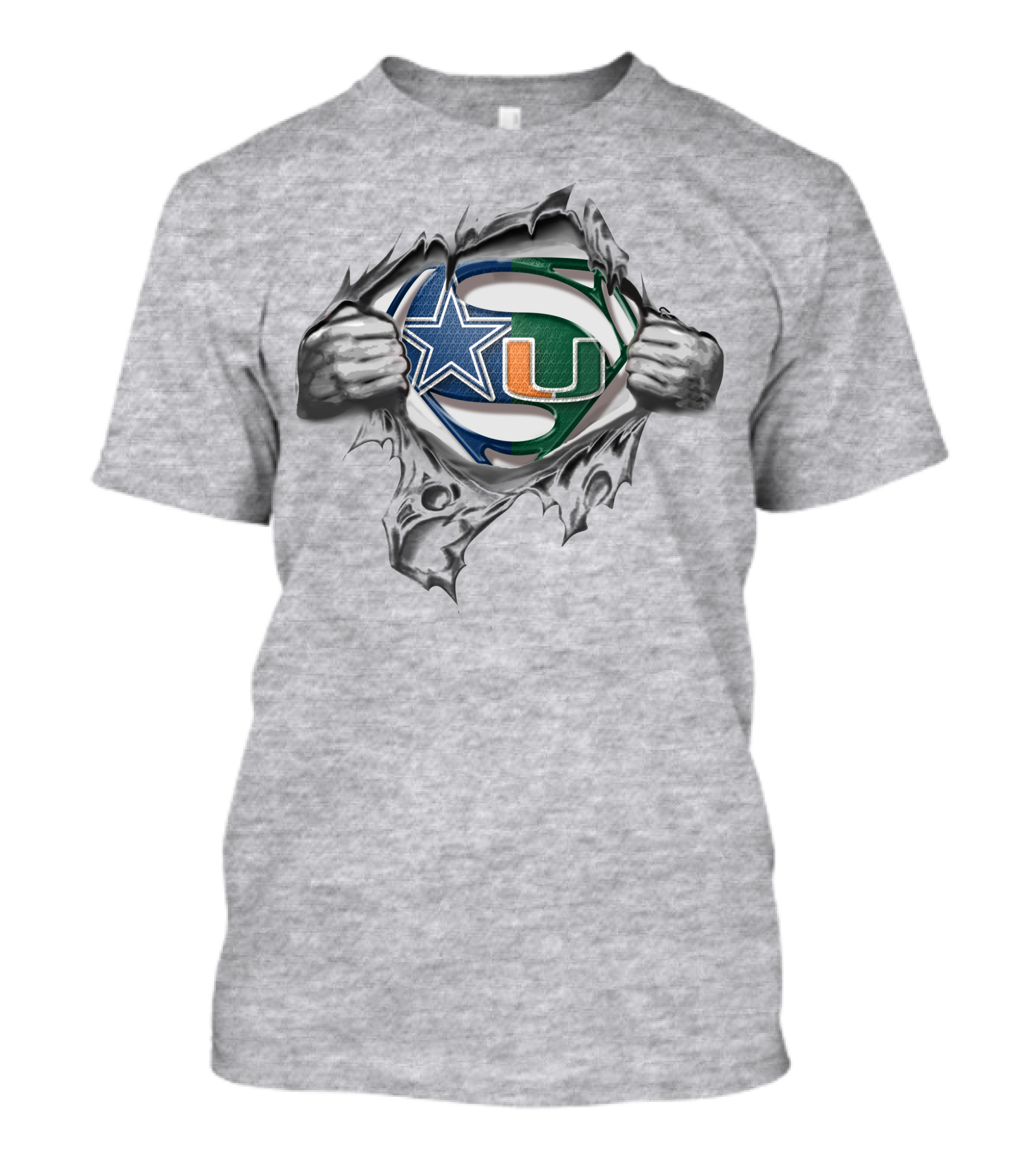 Dallas Cowboys Miami Hurricanes Superman Logo Fusion T-Shirt