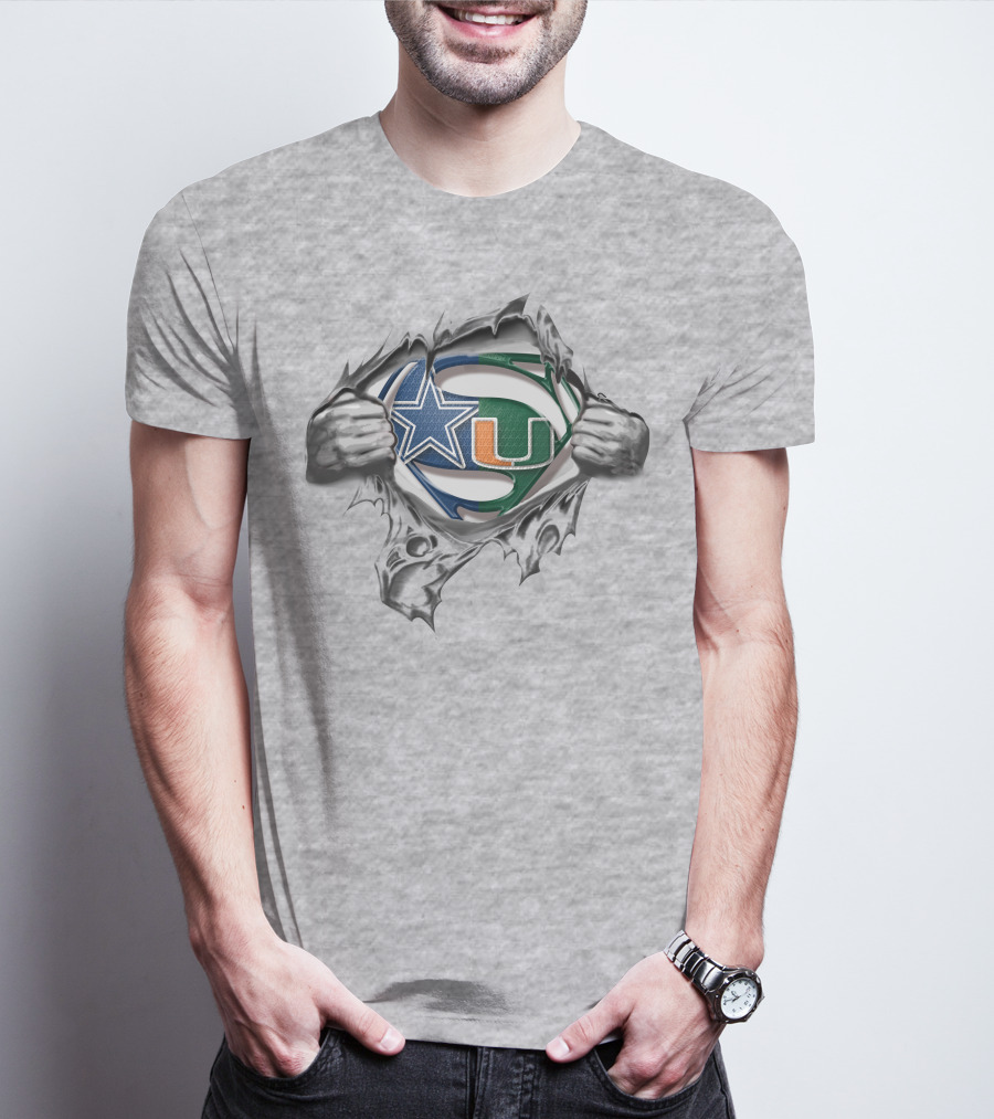 Dallas Cowboys Miami Hurricanes Superman Logo Fusion T-Shirt