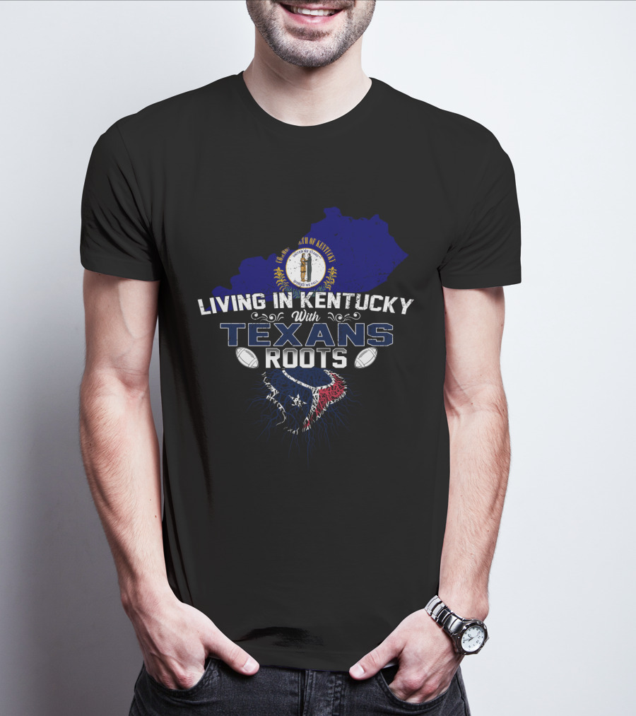 Living In Kentucky With Texans Roots Kentucky State Seal Football Motif T-Shirt
