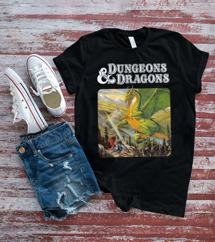 Dungeons And Dragons Knight Battling Green Dragon Scene T-Shirt