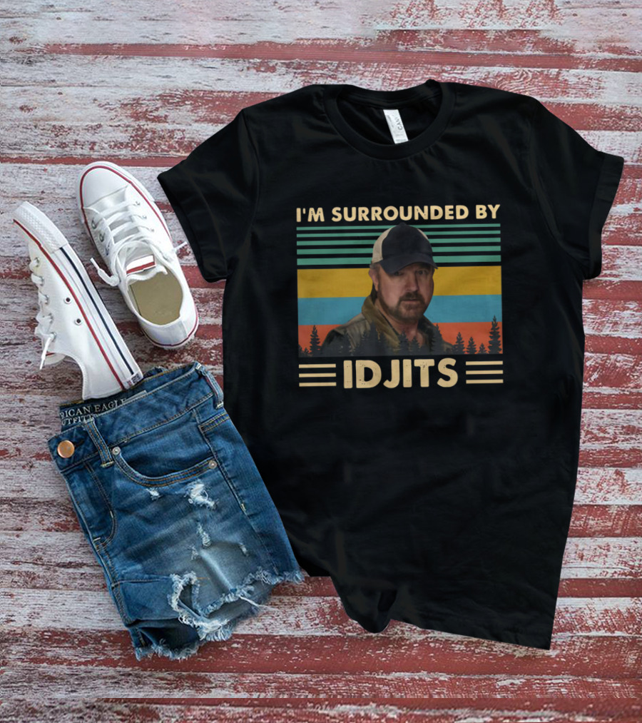 Surrounded By Idjits Supernatural Character With Retro Stripes And Forest T-Shirt