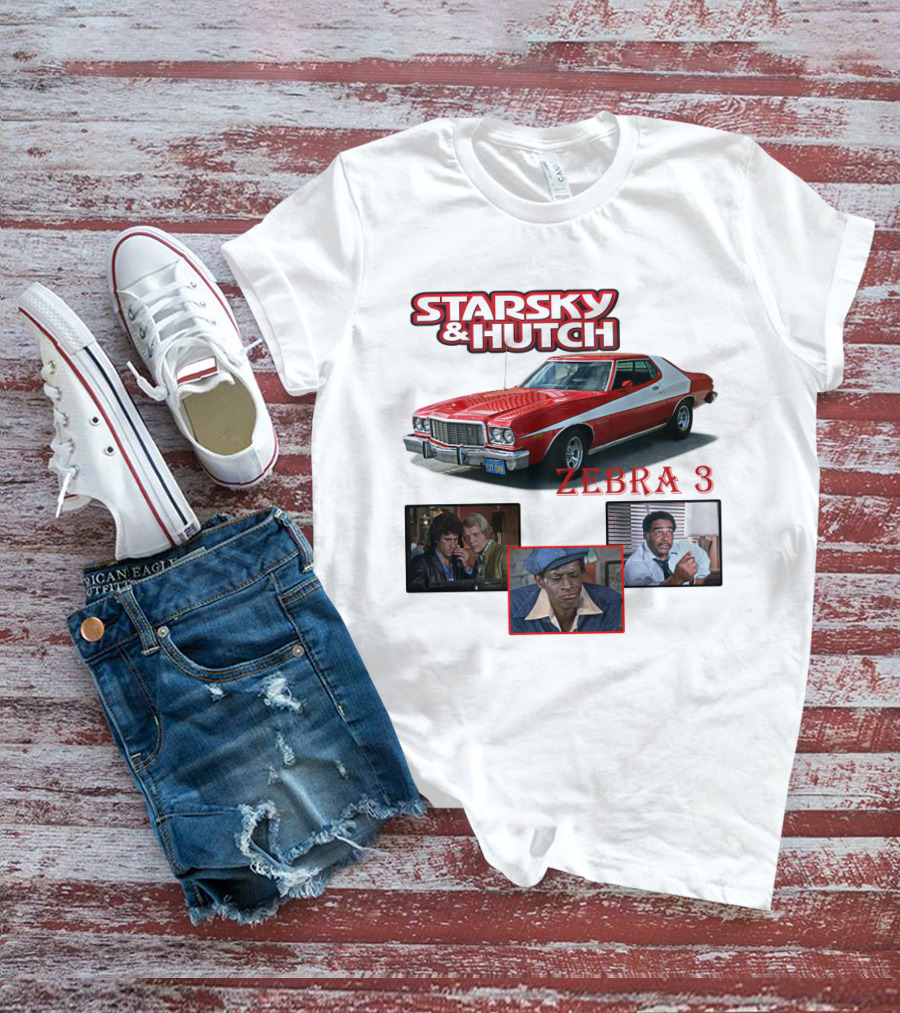 Starsky And Hutch Zebra 3 Car And Characters T-Shirt