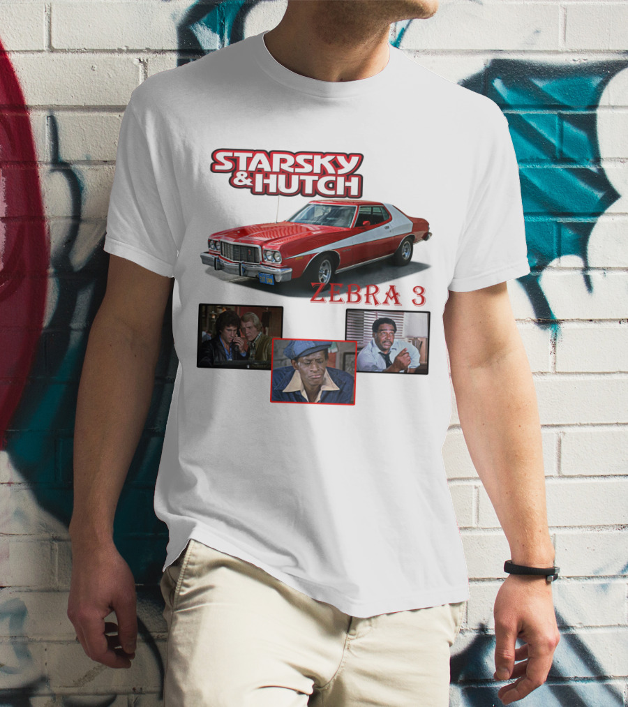 Starsky And Hutch Zebra 3 Car And Characters T-Shirt