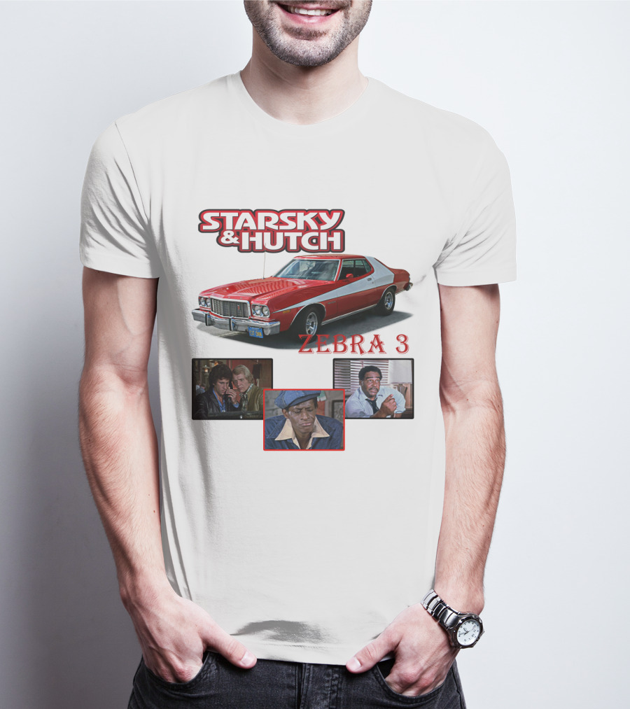 Starsky And Hutch Zebra 3 Car And Characters T-Shirt