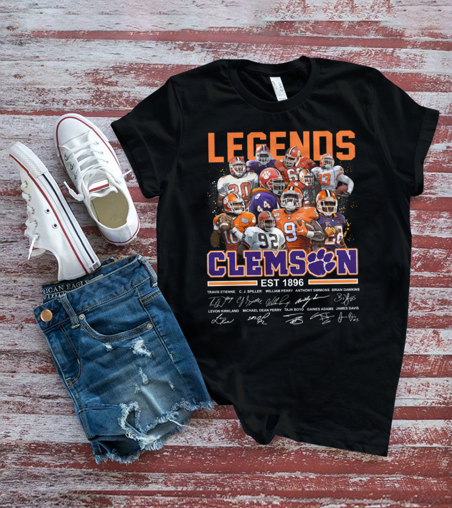 Clemson Legends EST 1896 Travis Etienne C.J. Spiller William Perry Anthony Simmons Brian Dawkins Levon Kirkland Michael Dean Perry Tajh Boyd Gaines Adams James Davis T-Shirt
