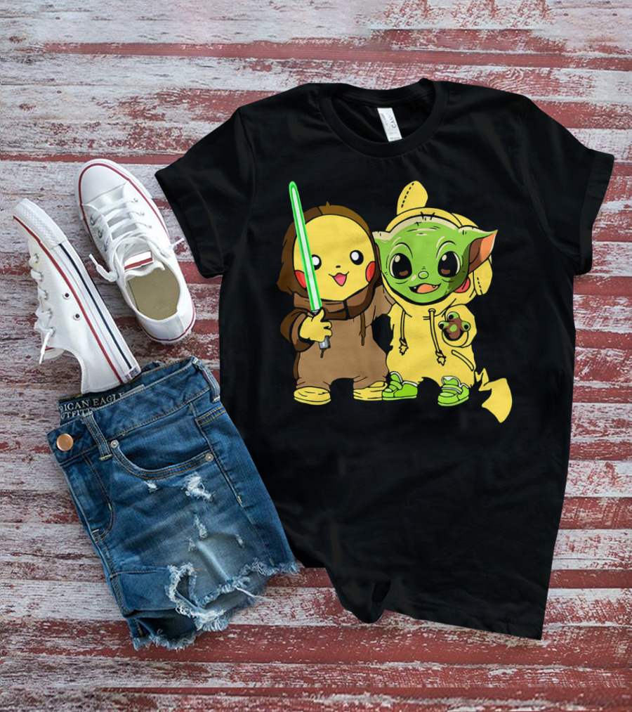 Baby Yoda Pikachu With Lightsaber Jedi Hoodie Duo T-Shirt
