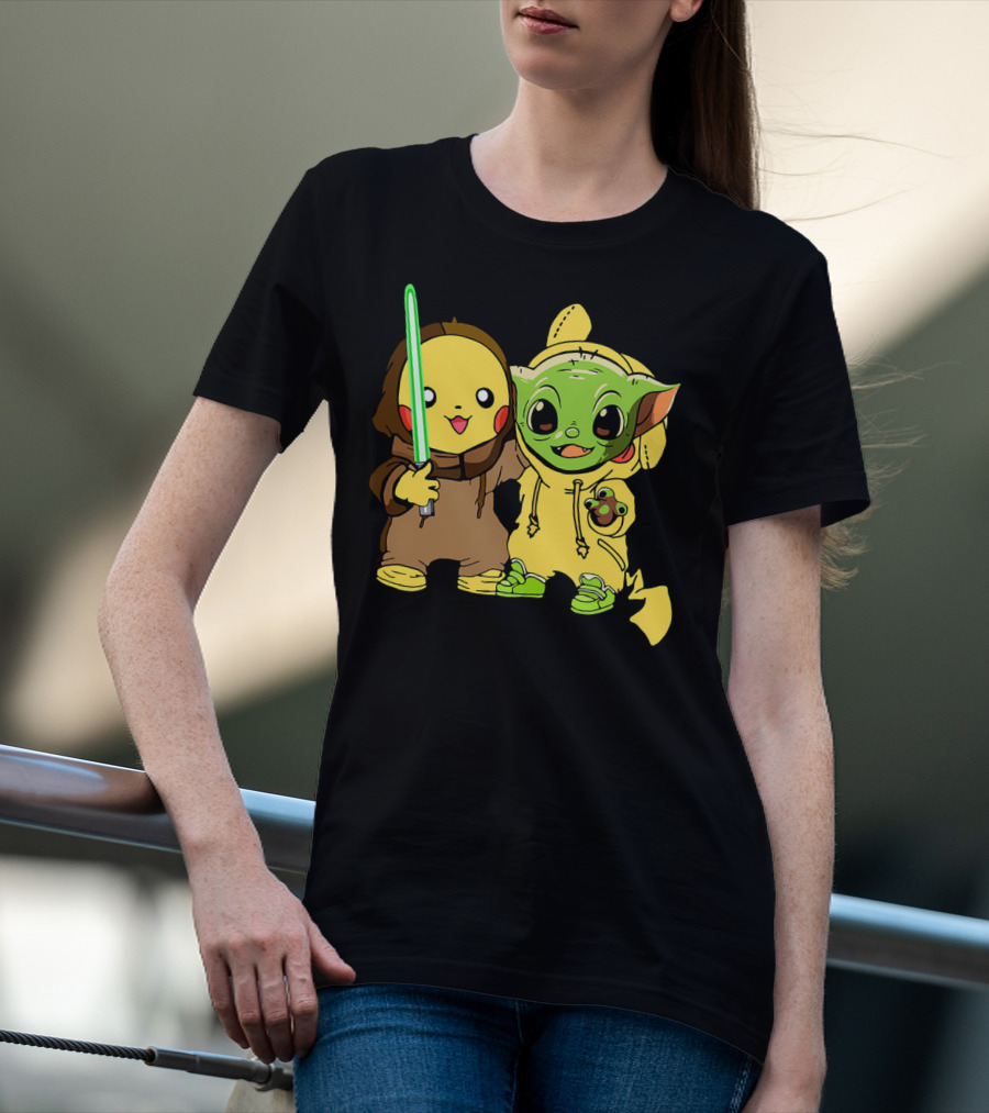 Baby Yoda Pikachu With Lightsaber Jedi Hoodie Duo T-Shirt