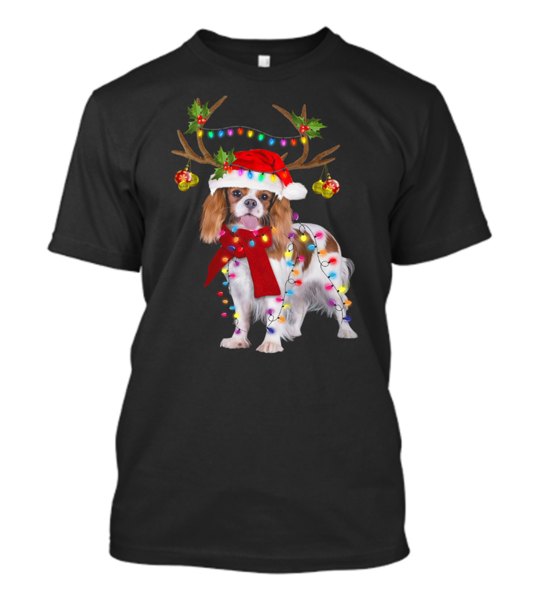 Cavalier King Charles Spaniel Christmas Reindeer Lights T-Shirt