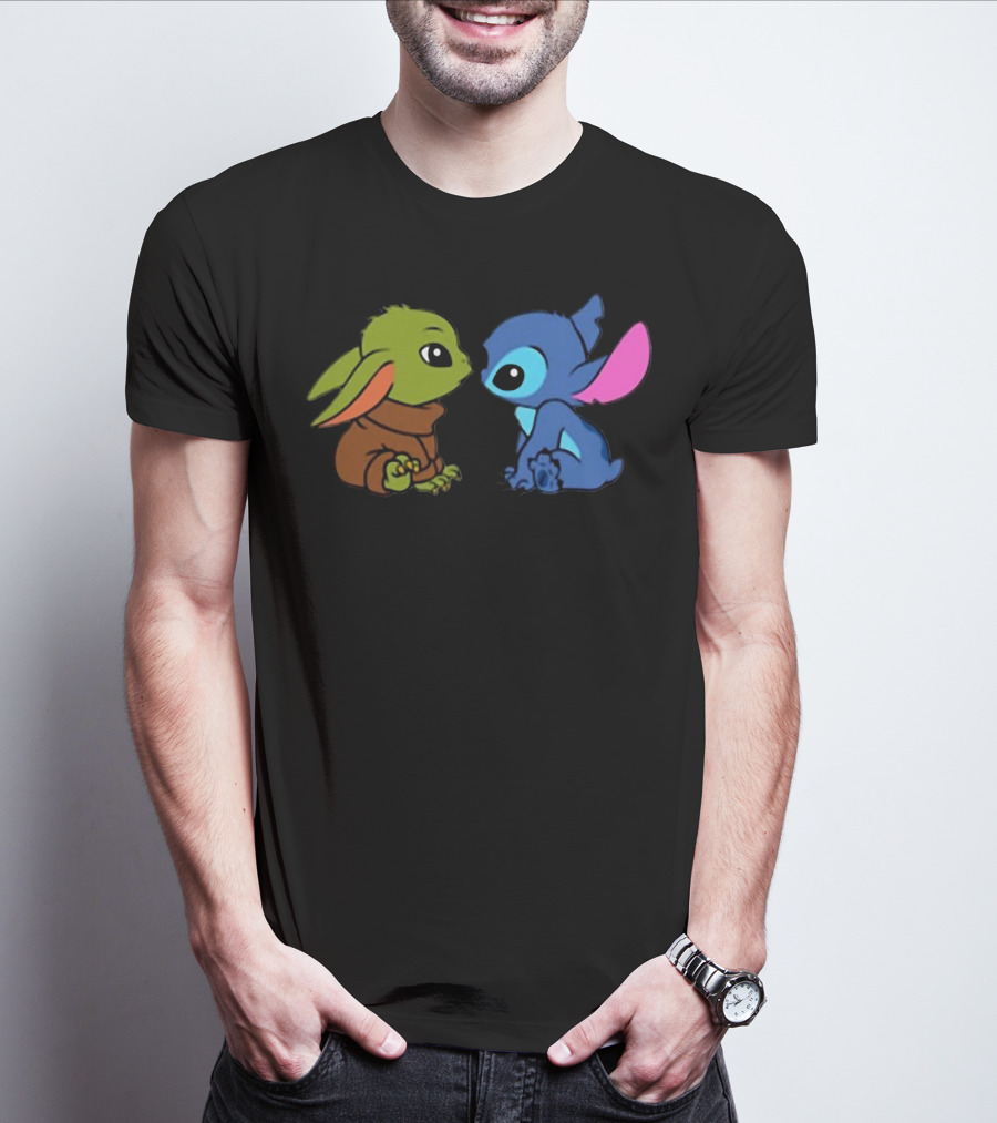 Baby Yoda And Baby Stitch Cute Characters Crossover T-Shirt