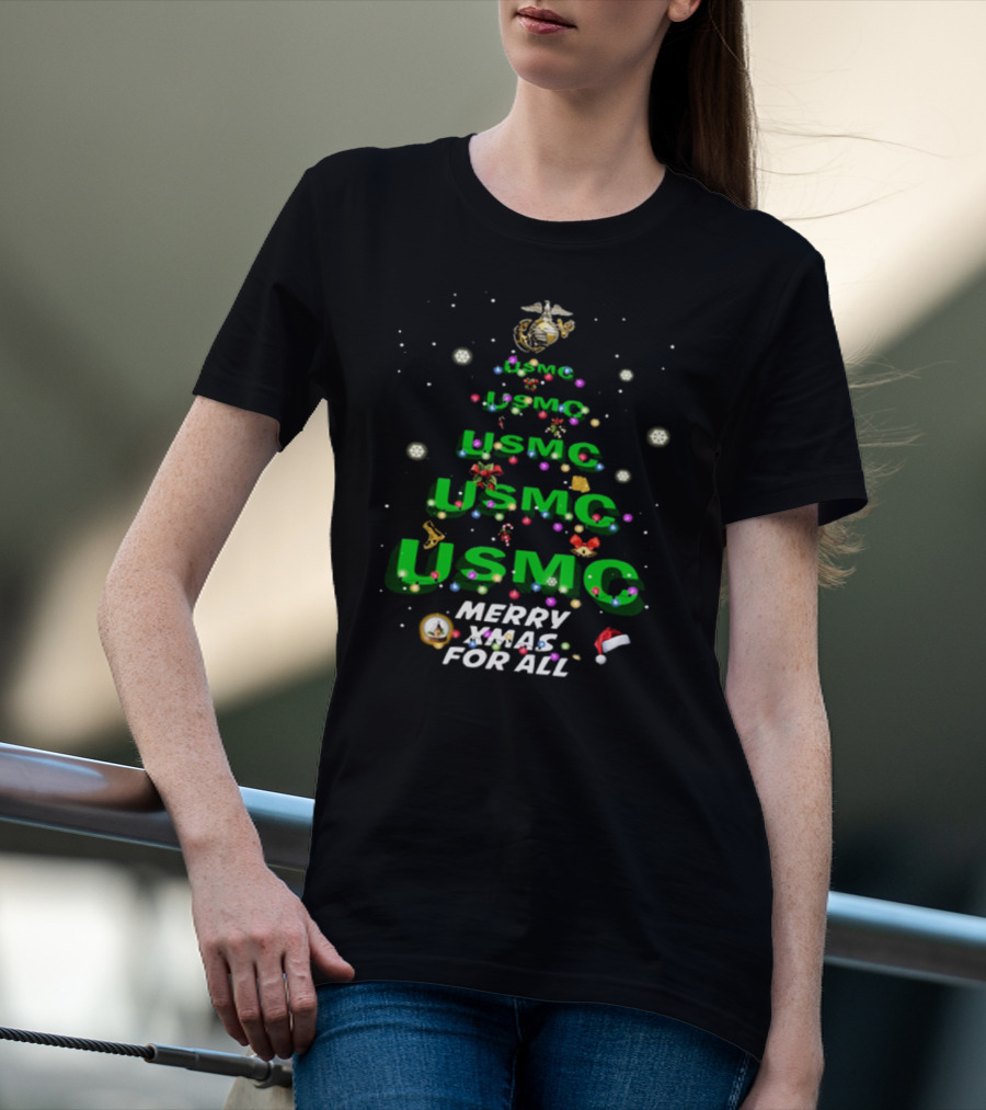 USMC Merry XMas For All Christmas Tree Ornaments Snowflakes T-Shirt