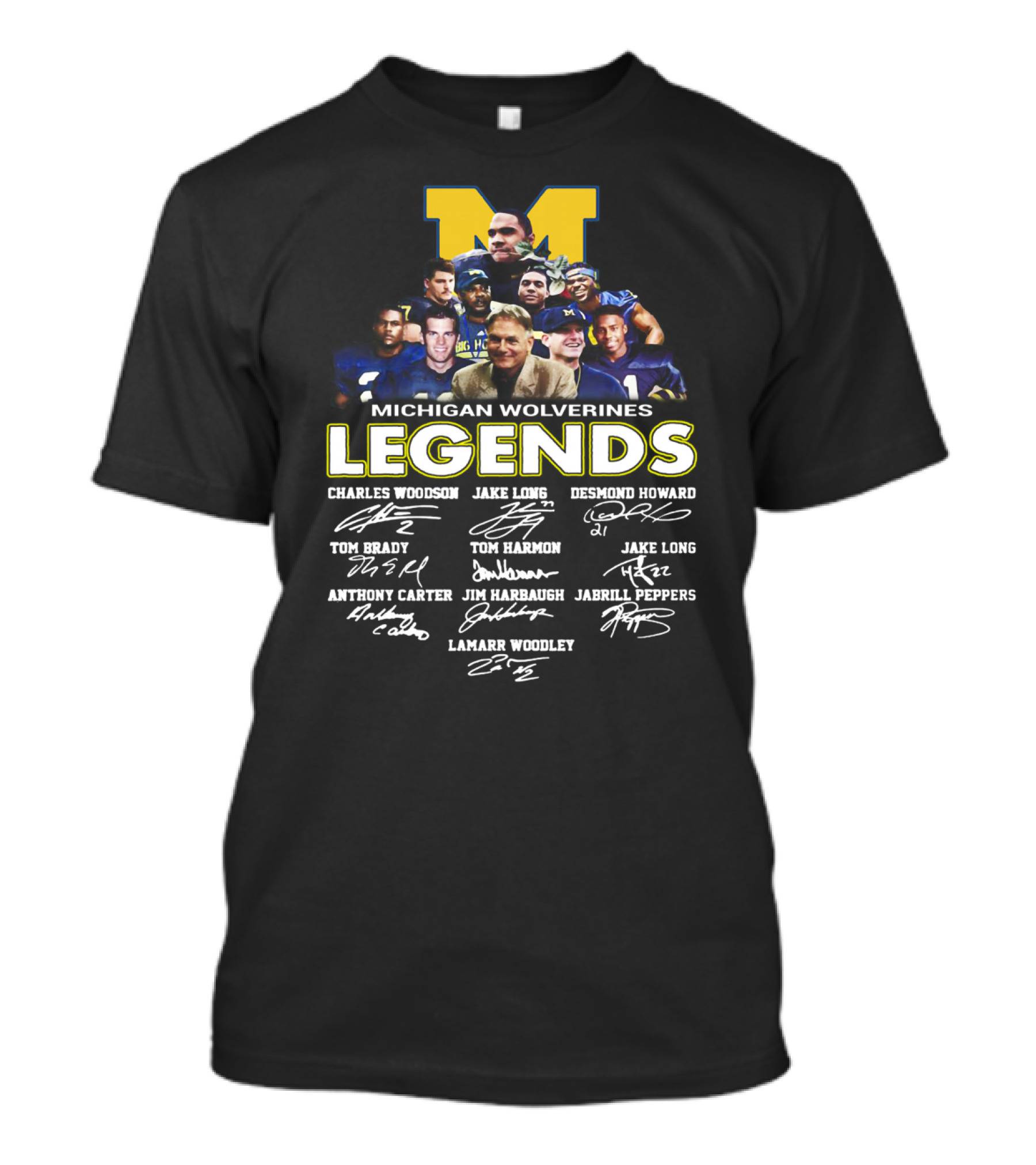 Michigan Wolverines Legends Charles Woodson Desmond Howard Tom Brady Jim Harbaugh Signatures T-Shirt