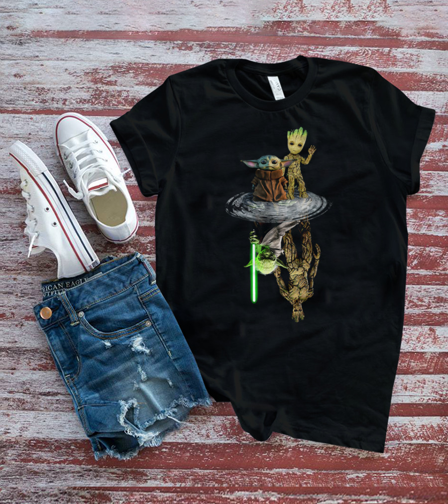 Baby Yoda Baby Groot Reflection Jedi Master Symbolism T-Shirt