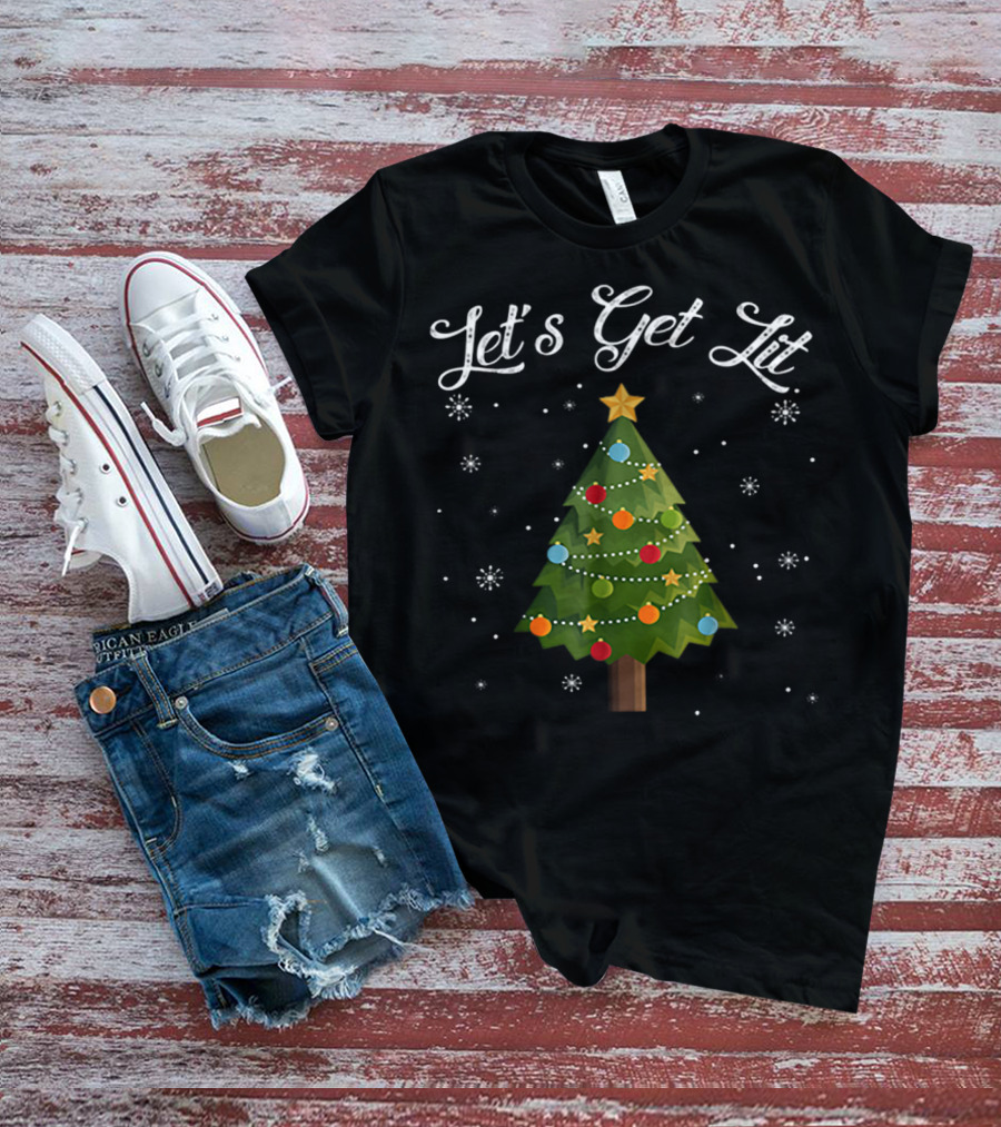 Let's Get Lit Funny Christmas Tree Drinking Holiday Party T-Shirt