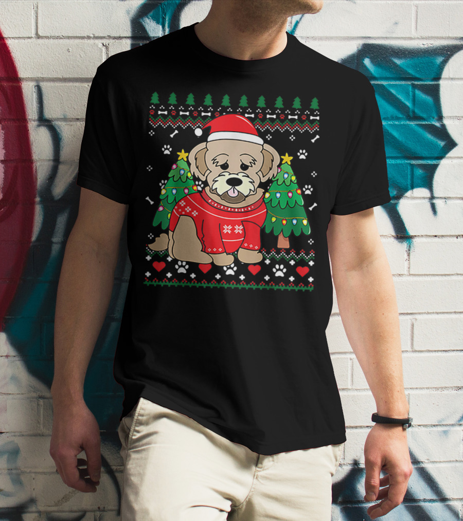 Nice Maltipoo Christmas Ornament Tree Xmas Dog Santa Hat Paw Prints T-Shirt