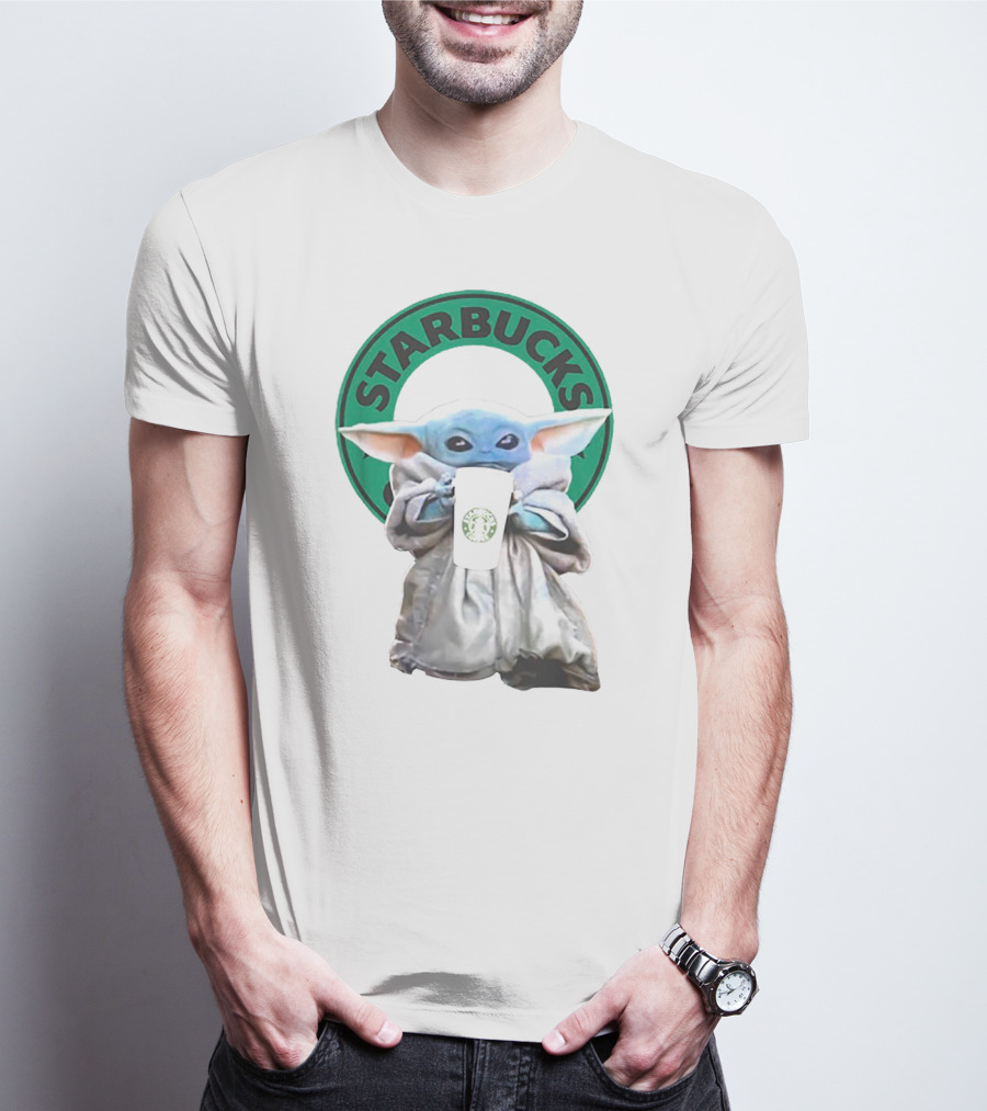 Star Wars Baby Yoda Holding Starbucks Coffee Cup T-Shirt