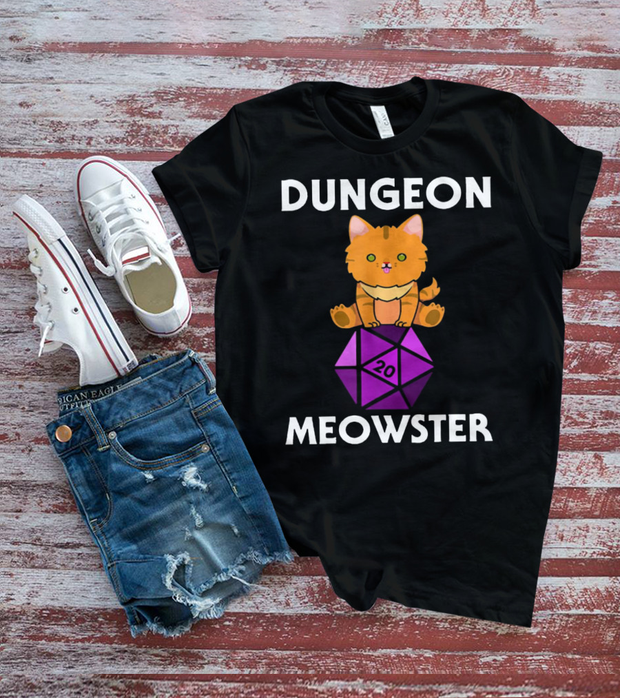 Dungeon Meowster Nerdy Cat With D20 Dice T-Shirt