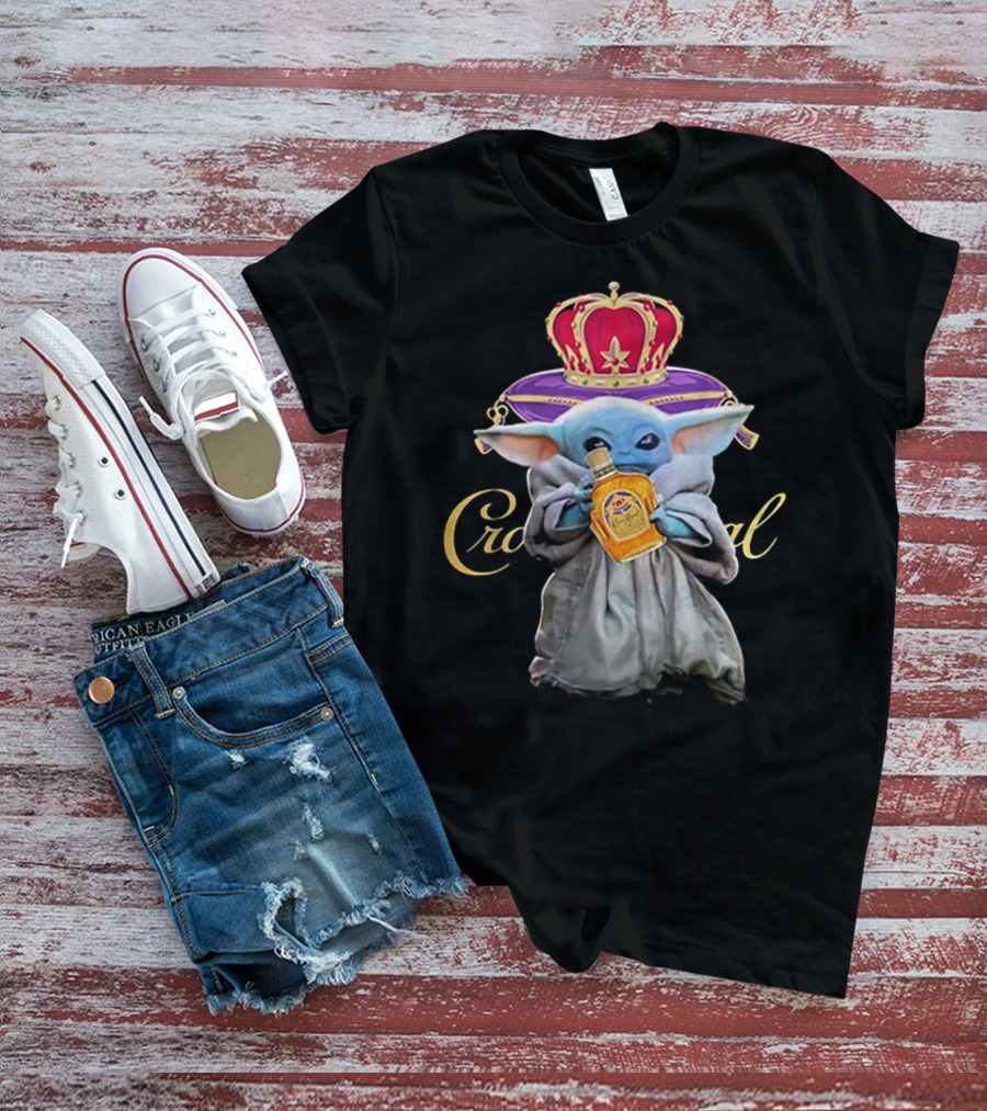 Baby Yoda With Crown Royal Bottle And Crown Icon Star Wars T-Shirt