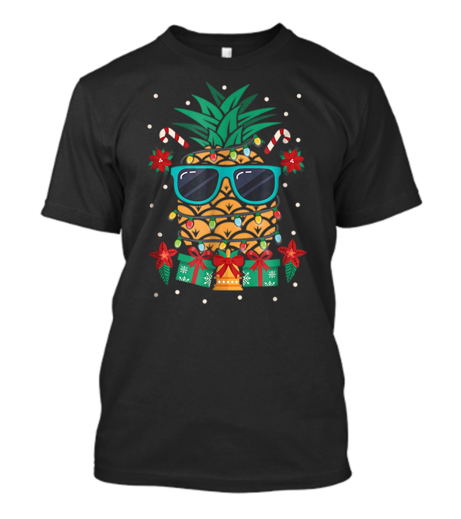 Tropical Christmas Cruise Festive Pineapple Sunglasses Candy Canes Lights T-Shirt