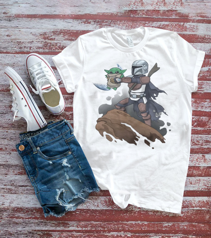 Baby Yoda The Manrorian Epic Rock Ledge Scene T-Shirt