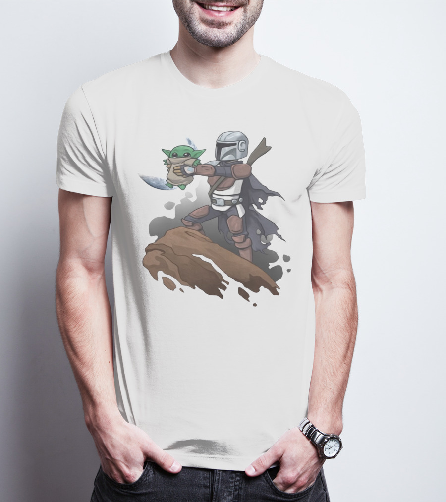 Baby Yoda The Manrorian Epic Rock Ledge Scene T-Shirt