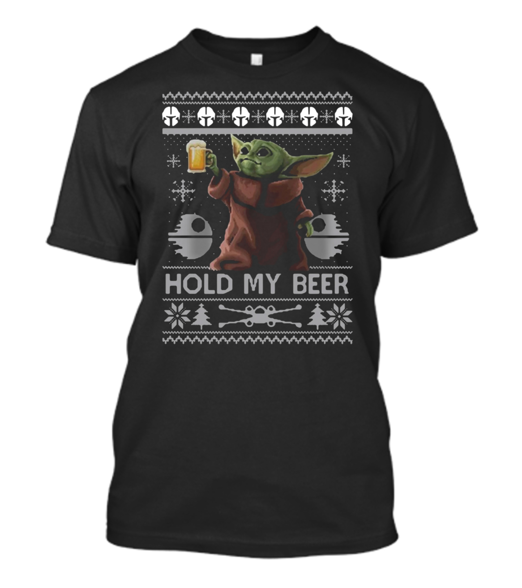 Baby Yoda Hold My Beer Star Wars Ugly Sweater Christmas T-Shirt