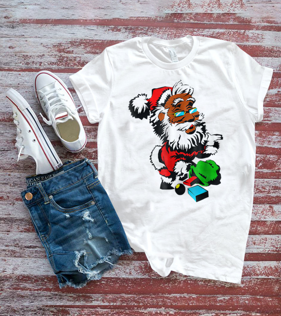African American Santa Claus With Presents And Santa Hat T-Shirt
