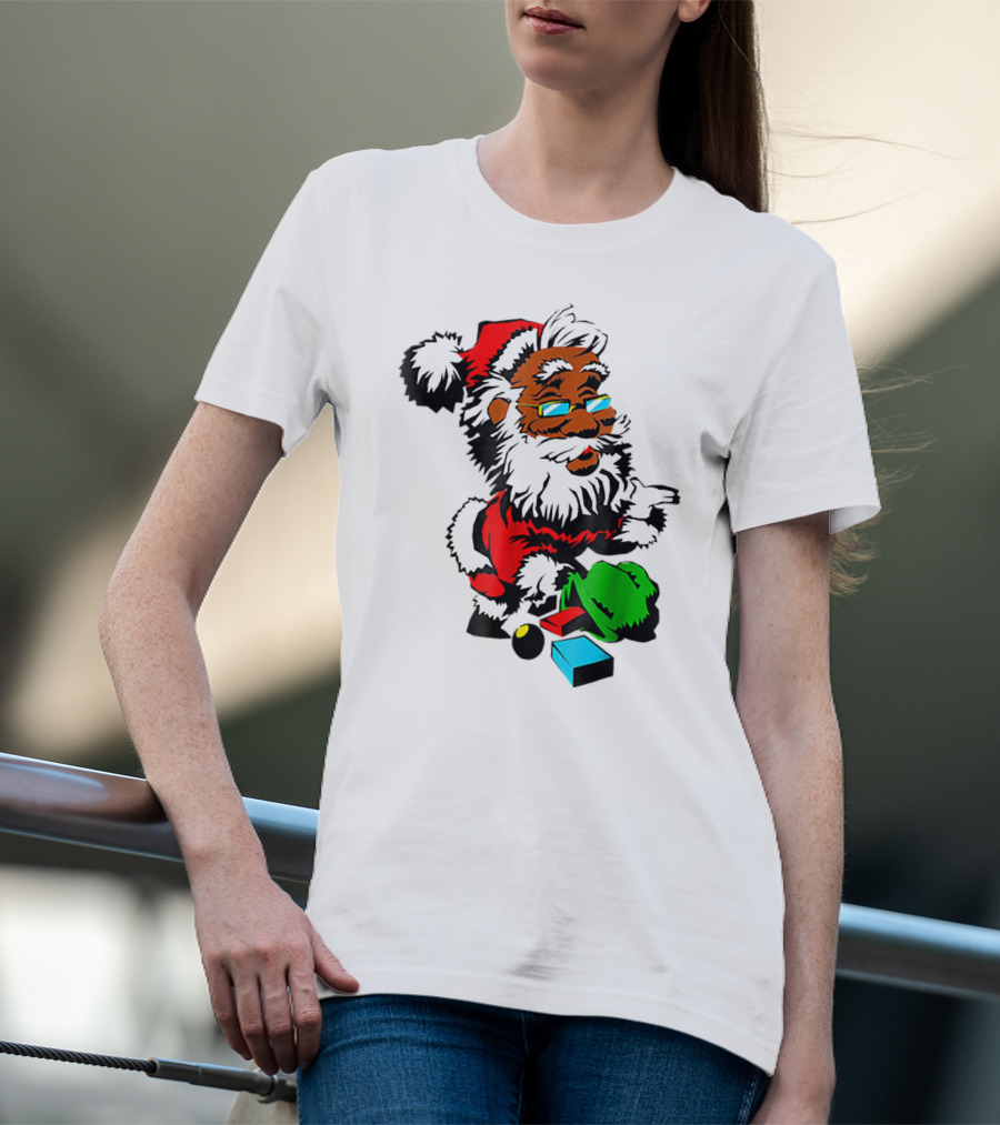 African American Santa Claus With Presents And Santa Hat T-Shirt