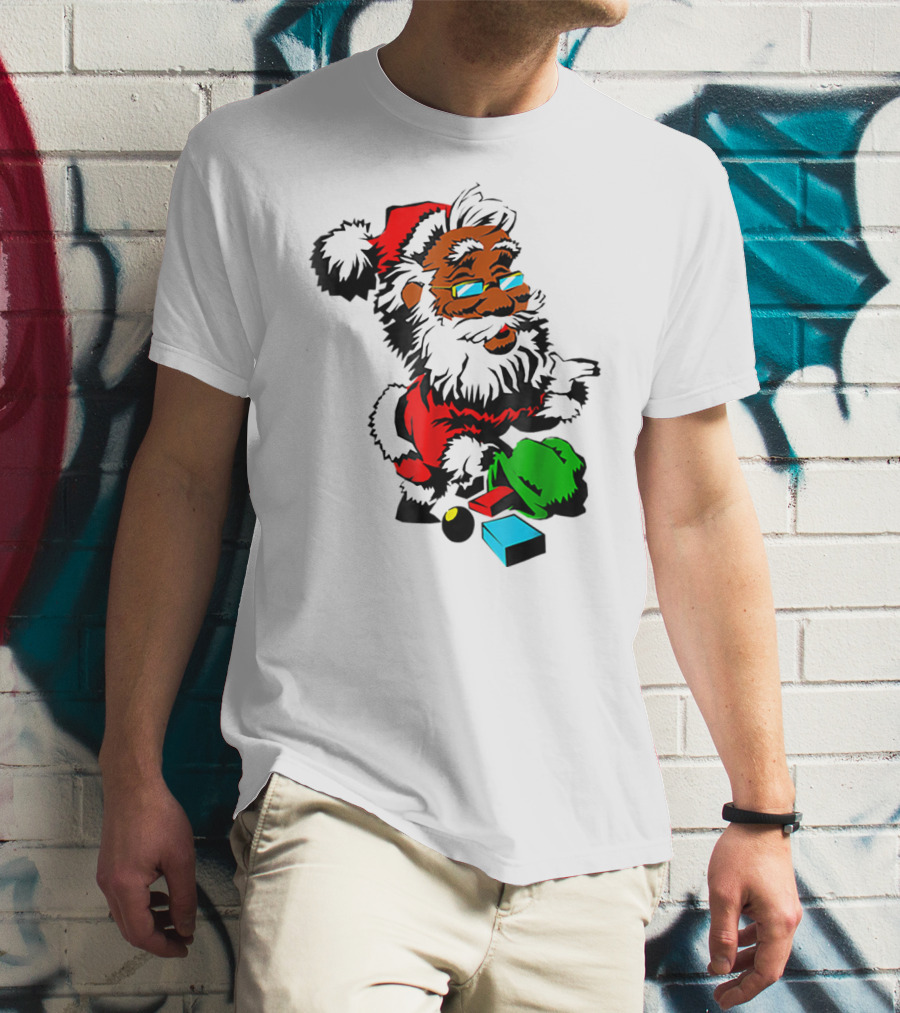 African American Santa Claus With Presents And Santa Hat T-Shirt