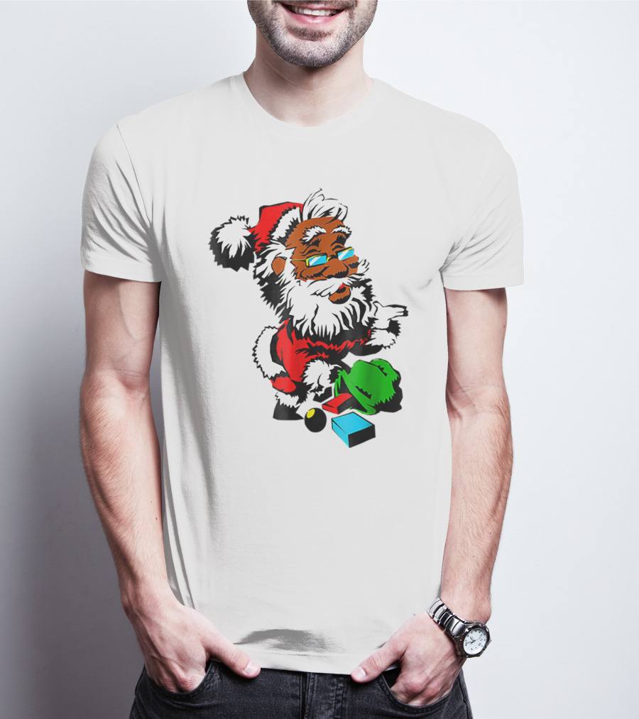 African American Santa Claus With Presents And Santa Hat T-Shirt