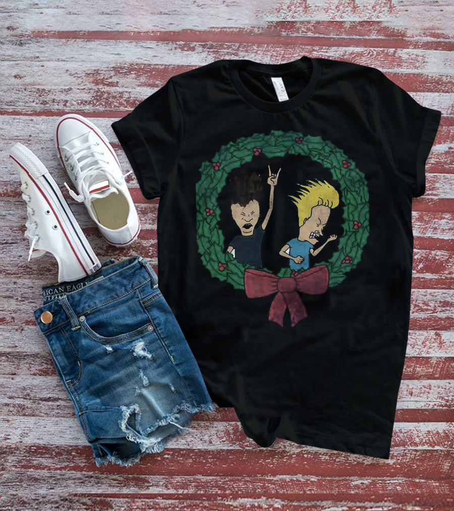 Beavis And Butthead Christmas Wreath Holiday Humor T-Shirt
