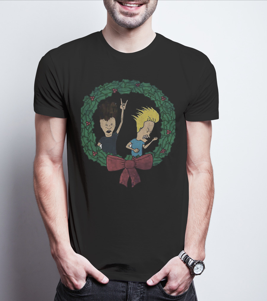 Beavis And Butthead Christmas Wreath Holiday Humor T-Shirt